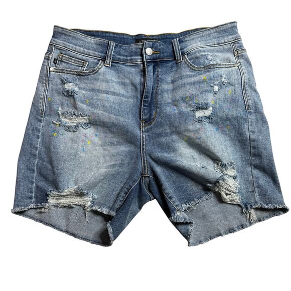 Judy Blue Denim Short Women's IXL Paint Splatters Light Wash - Picture 1 of 7